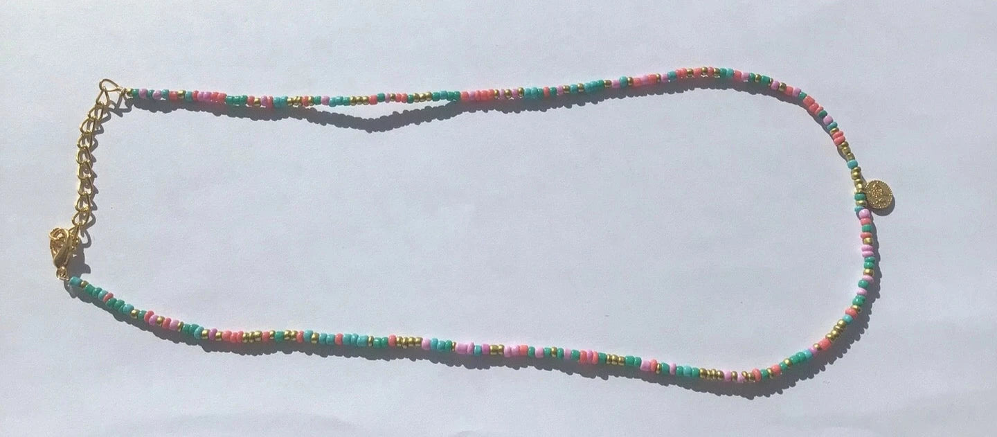 munt ketting groen roze