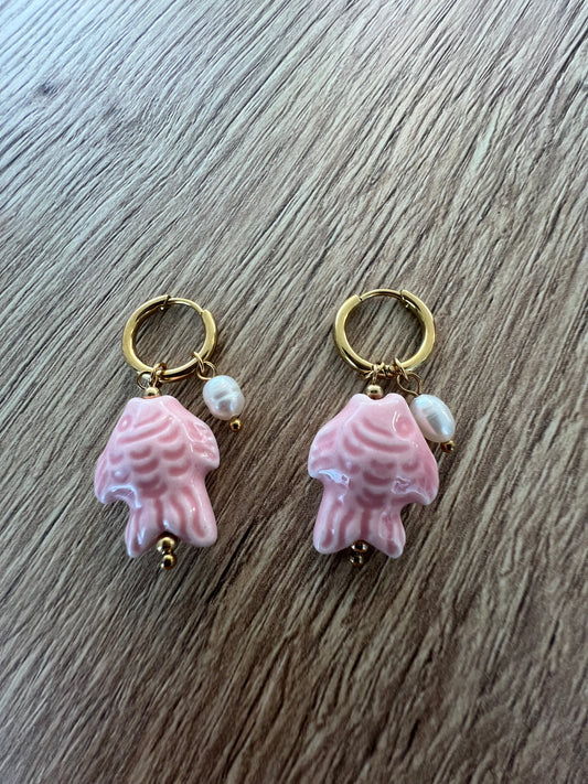Visjes oorbellen roze